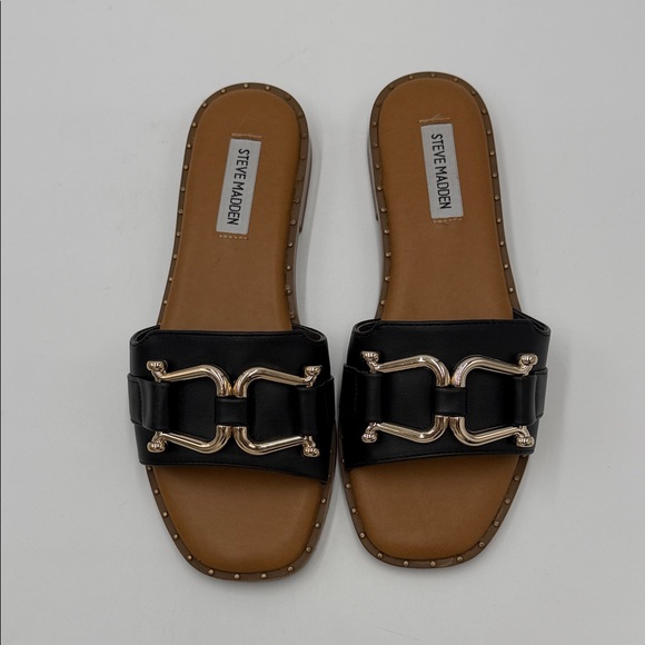Steve Madden Alita Black and Gold Slide Sandals - Picture 3 of 7